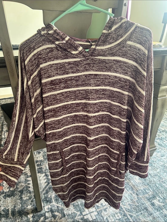 Market & Spruce Tops - Market & Spruce Maroon and White Striped Hooded Pullover